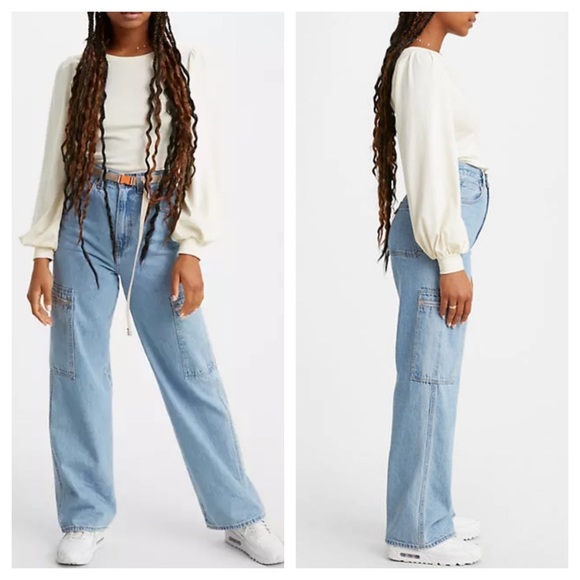 Leviβs High Loose Cargo Jeans NWT Size 28 - Picture 2 of 16